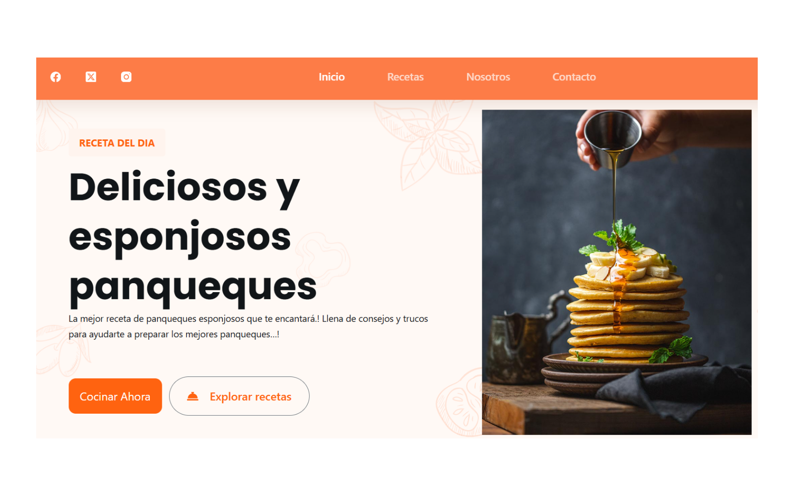 Imagen mostrando sitio web de recetas de panqueques para la seccion de ejemplos de paginas web de diseño jhonnypáginasweb